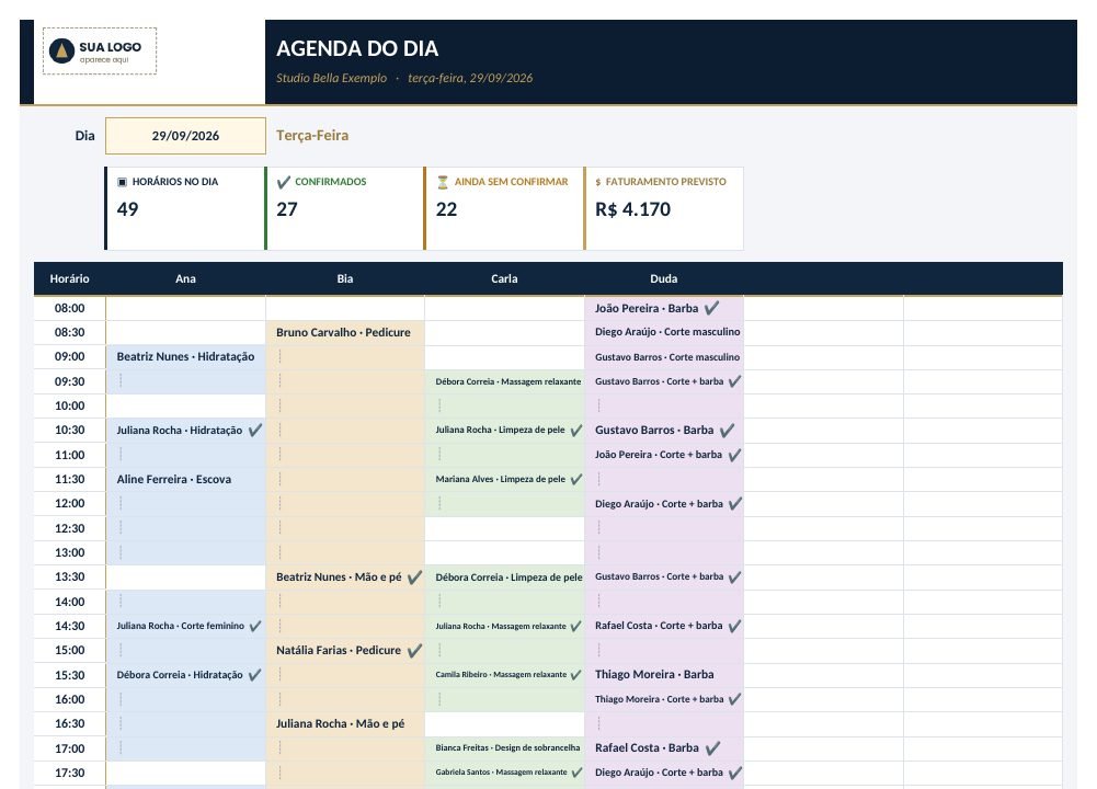Agenda do dia da planilha Agenda de Clientes